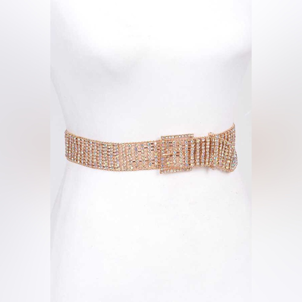 Gold or Silver Rhinestone Chain Statement Belt - Picture 5 of 5